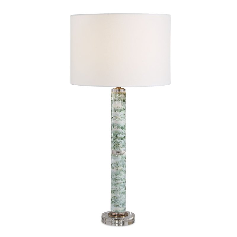 Jameis Blue Green Marbled Ceramic Table Lamp by Uttermost on a white background
