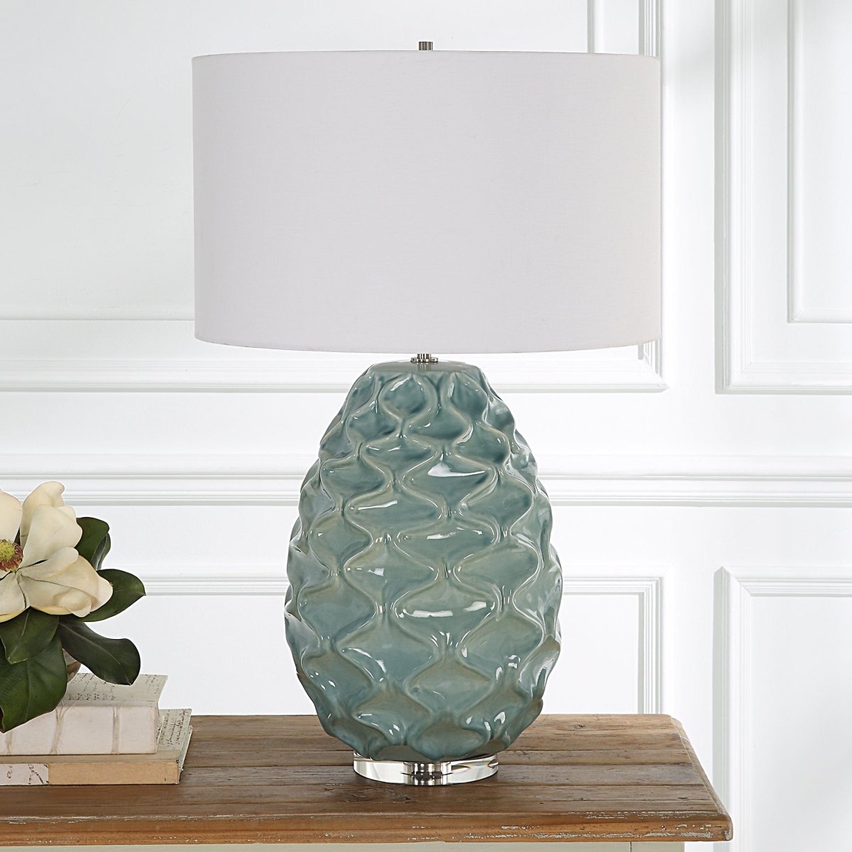 Laced Up Sea Foam Glass Table Lamp - Uttermost - Table Lamps by Modest Hut