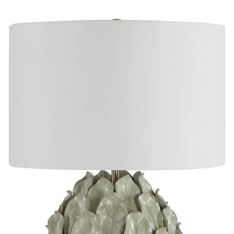 Side profile of the Levlyn Pale Green Leaf Ceramic Table Lamp by Uttermost