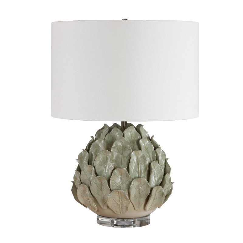 Levlyn Pale Green Leaf Ceramic Table Lamp by Uttermost on a white background