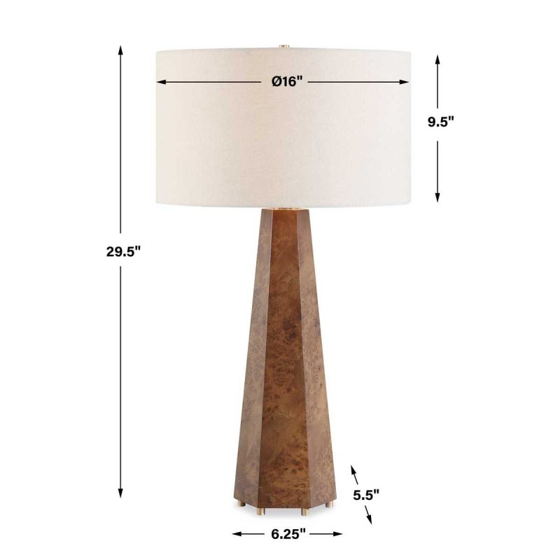 Dimension guide for the McCaffrey Burl Wood Table Lamp