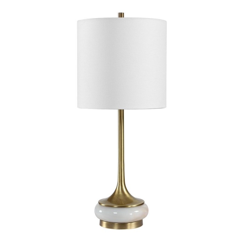 Side profile of the Molena Antique Brass and Pearly Stone Table Lamp by Uttermost