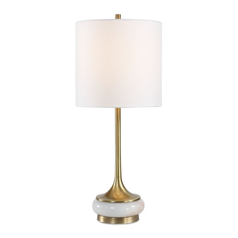 Molena Antique Brass and Pearly Stone Table Lamp by Uttermost on a white background