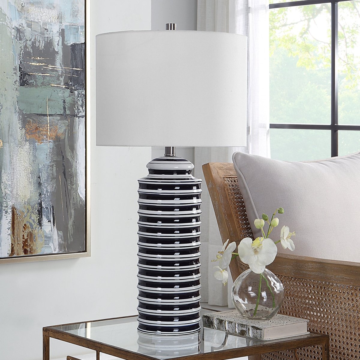 Navy and White Coastal Ceramic Table Lamp - Uttermost - Table Lamps by Modest Hut