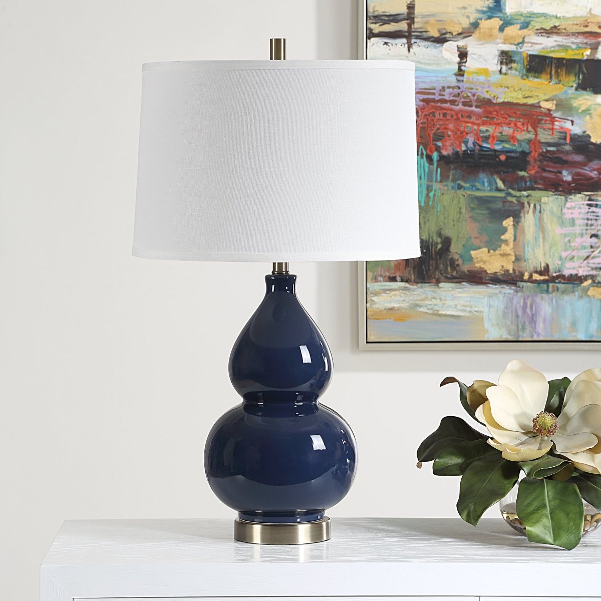 Navy Blue Gourd Table Lamp with Brass Accents - Uttermost - Table Lamps by Modest Hut