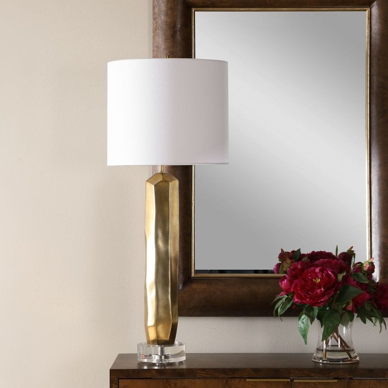 Alternate angle of the Octavio Gold Leaf and Crystal Table Lamp by Uttermost