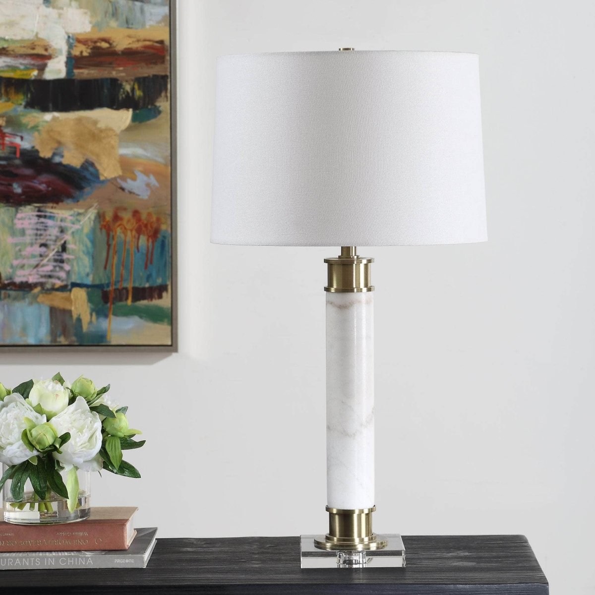 Plinth White Marble Table Lamp - Uttermost - Table Lamps by Modest Hut