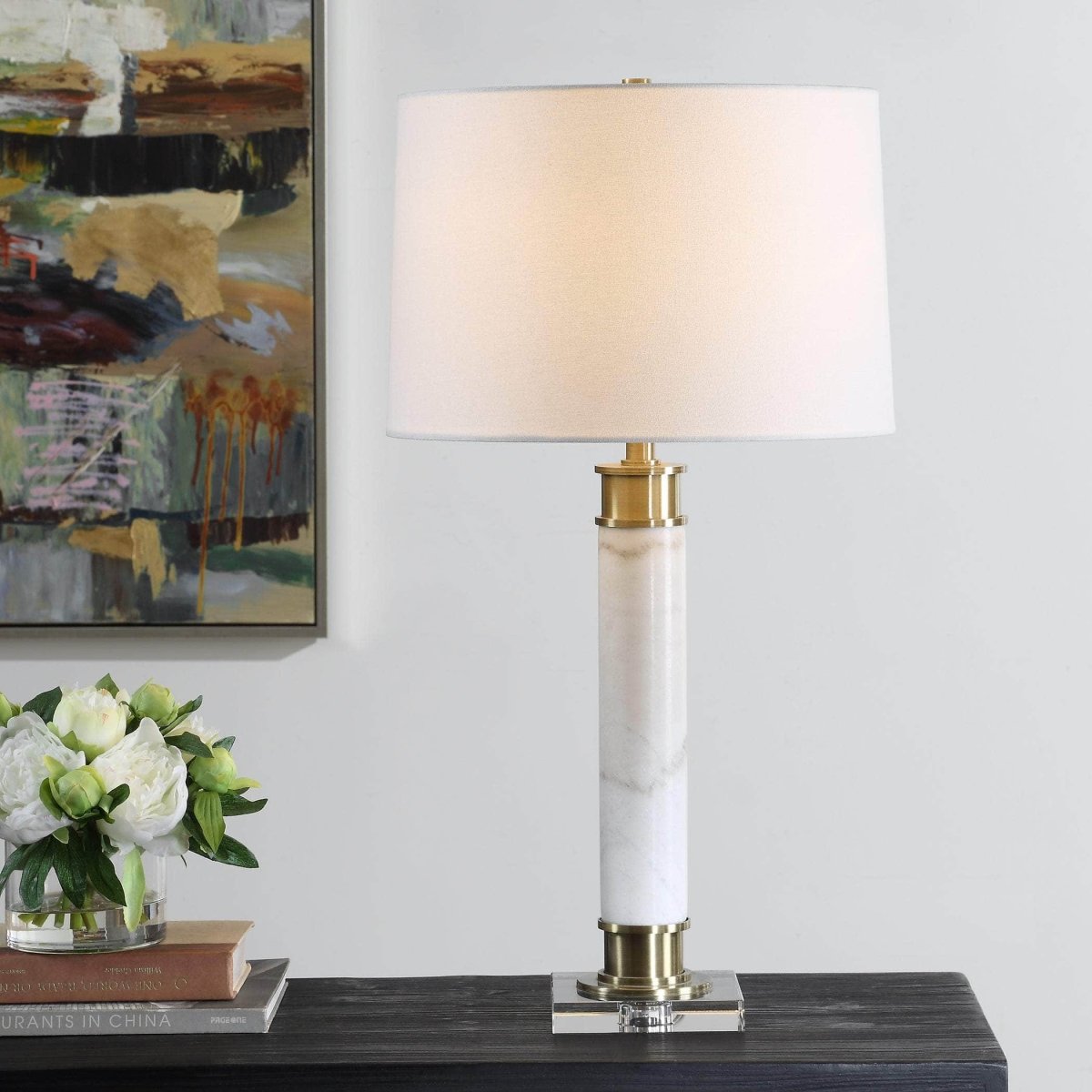 Plinth White Marble Table Lamp - Uttermost - Table Lamps by Modest Hut