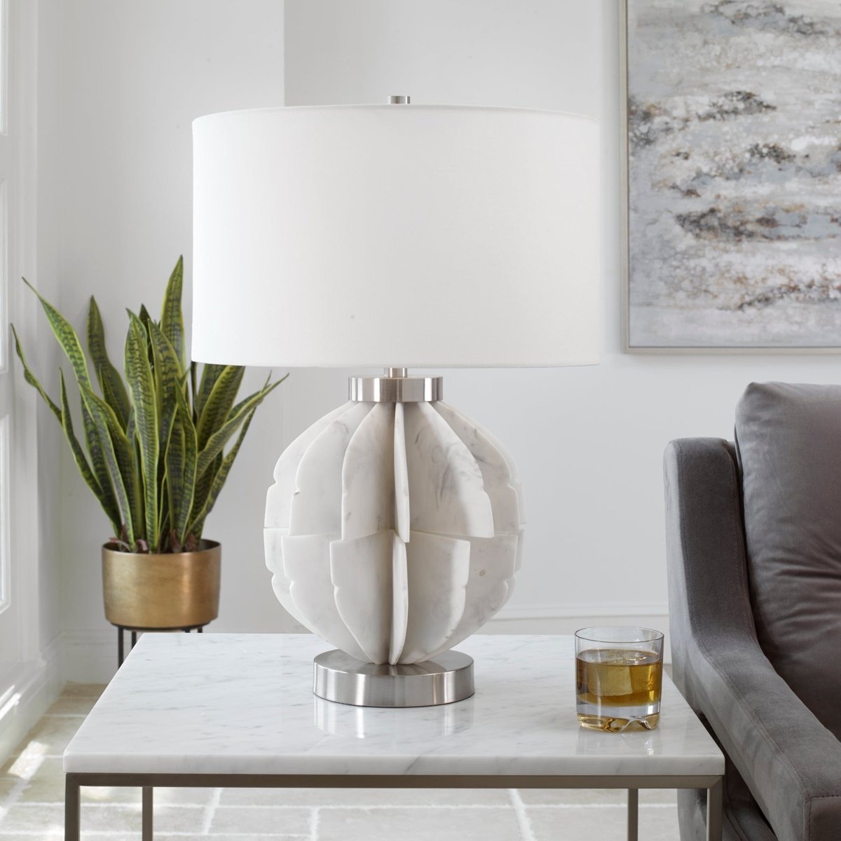 Repetition White Marble Table Lamp - Uttermost - Table Lamps by Modest Hut