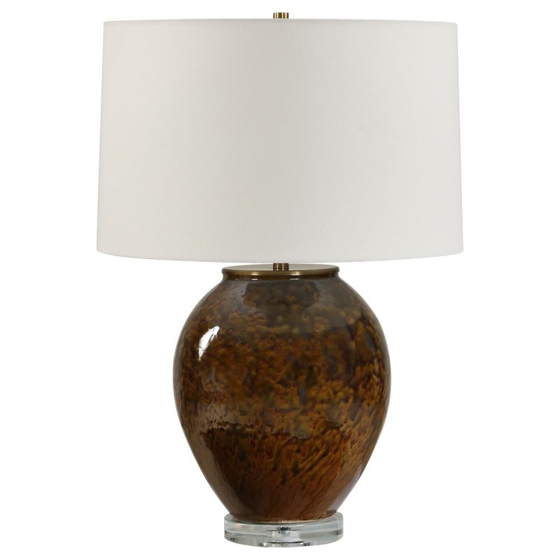 Side view of the Rye Rust Brown and Green Ceramic Table Lamp by Uttermost