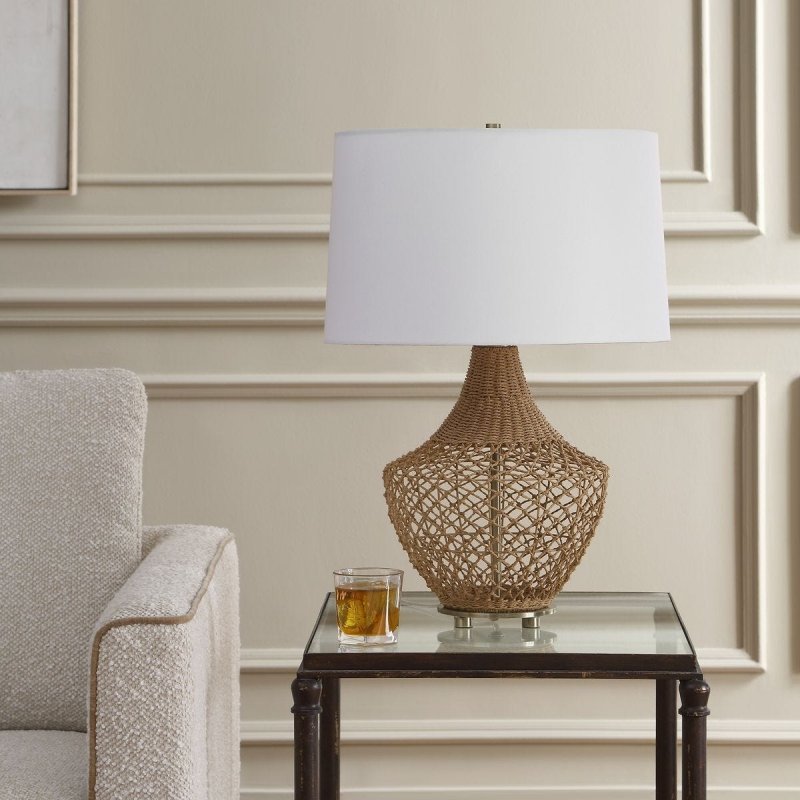 Alternate view of the Samori Rattan White Linen Table Lamp by Uttermost