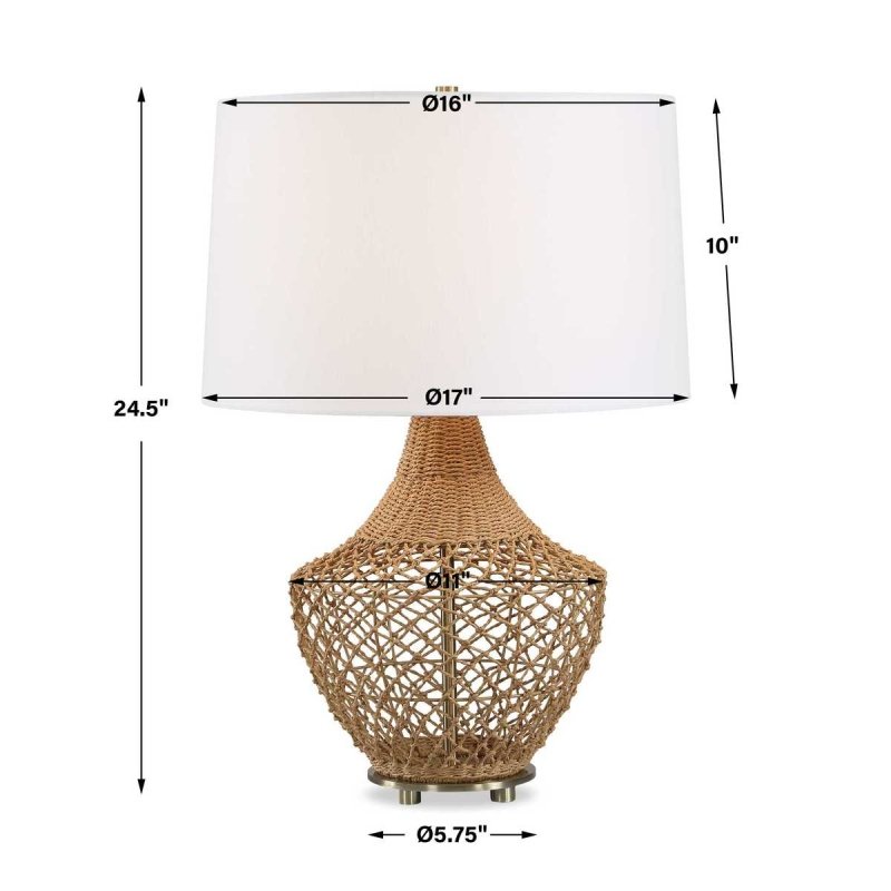 Dimension guide for the Samori Rattan White Linen Table Lamp