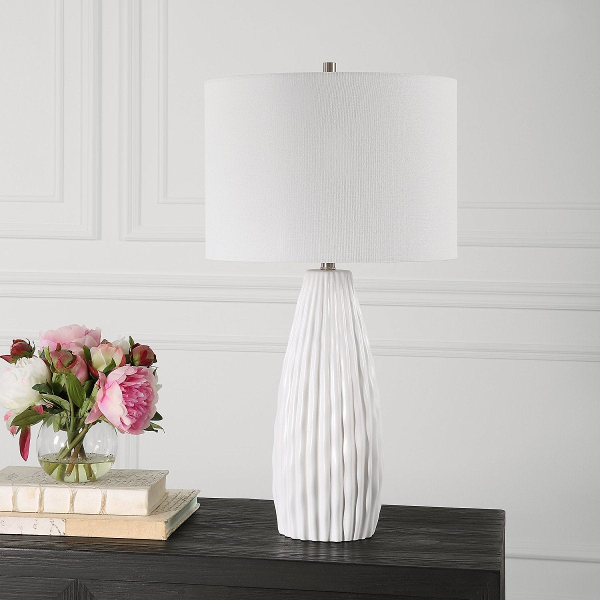 Satin White Textured Ceramic Table Lamp - Uttermost - Table Lamps by Modest Hut