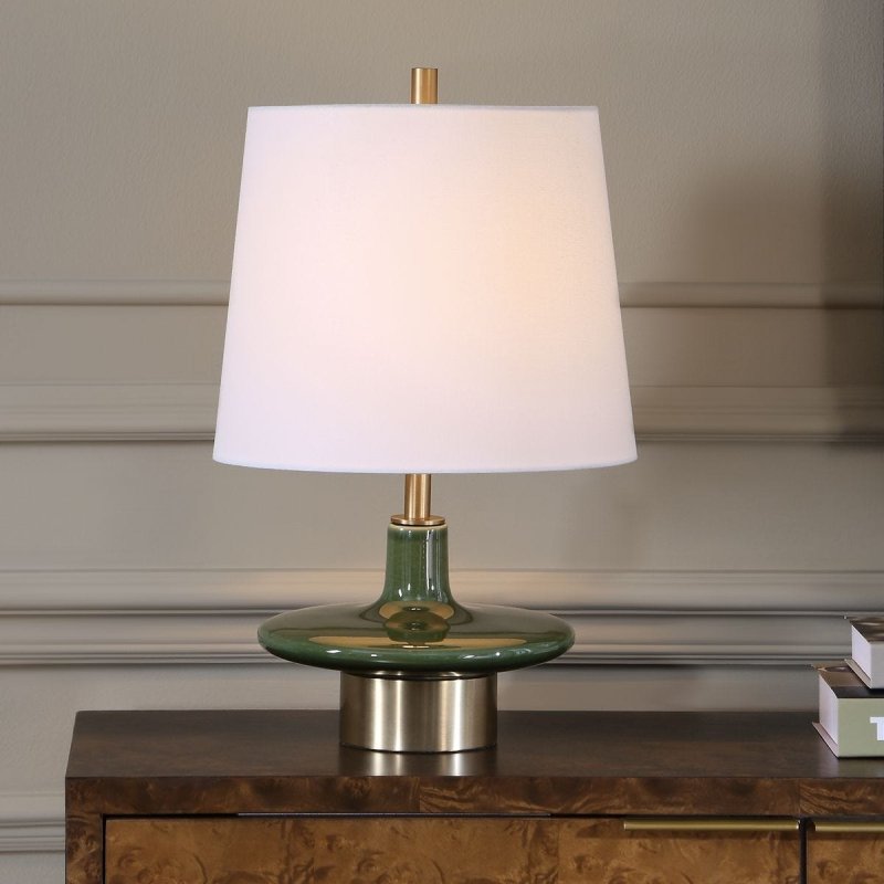 Side view of the Sieler Moss Green Ceramic Table Lamp by Uttermost