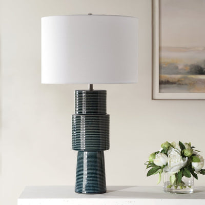 Teal Ceramic Table Lamp with Ribbed Texture - Uttermost - Table Lamps by Modest Hut