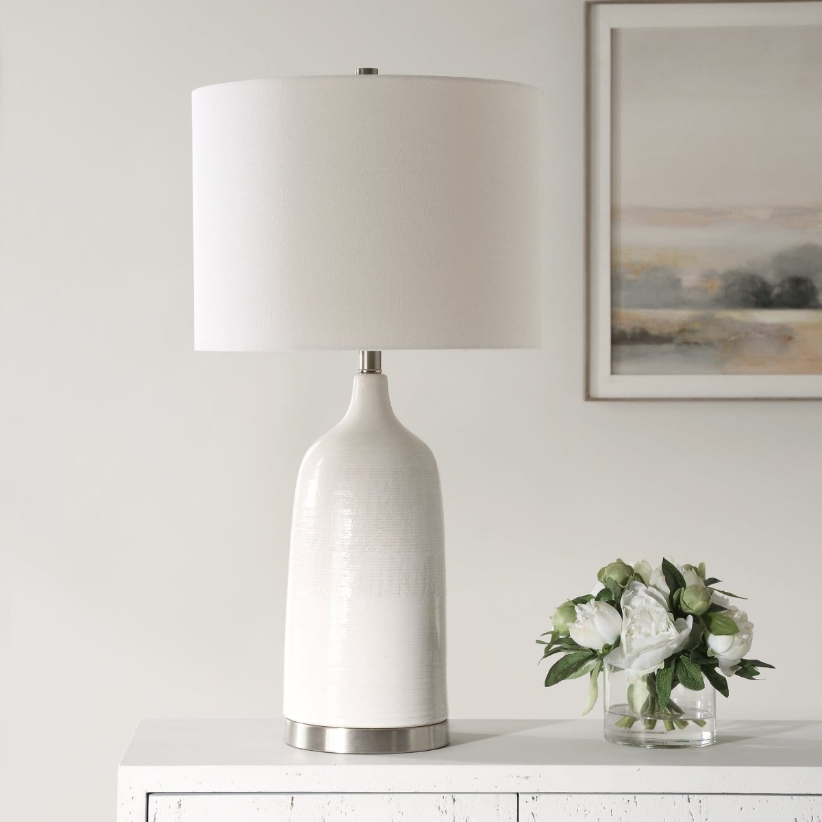 2 textured taupe and white store ceramic Table Lamps