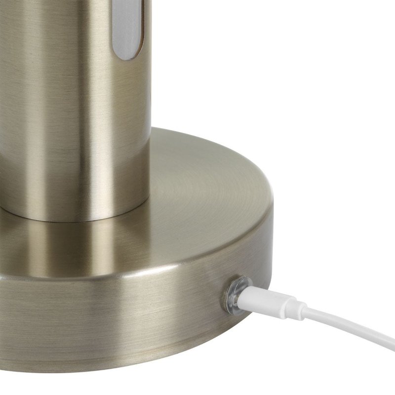 Detail view of the Tron Brass Frosted Acrylic Rechargeable Lamp finish and construction image 7