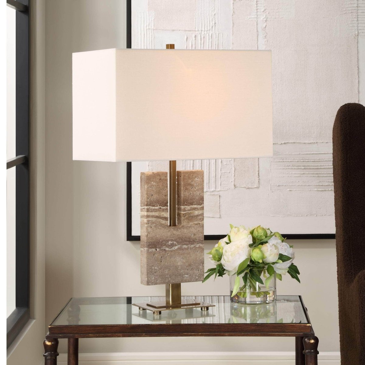 Turning Point Travertine Table Lamp - Uttermost - Table Lamps by Modest Hut