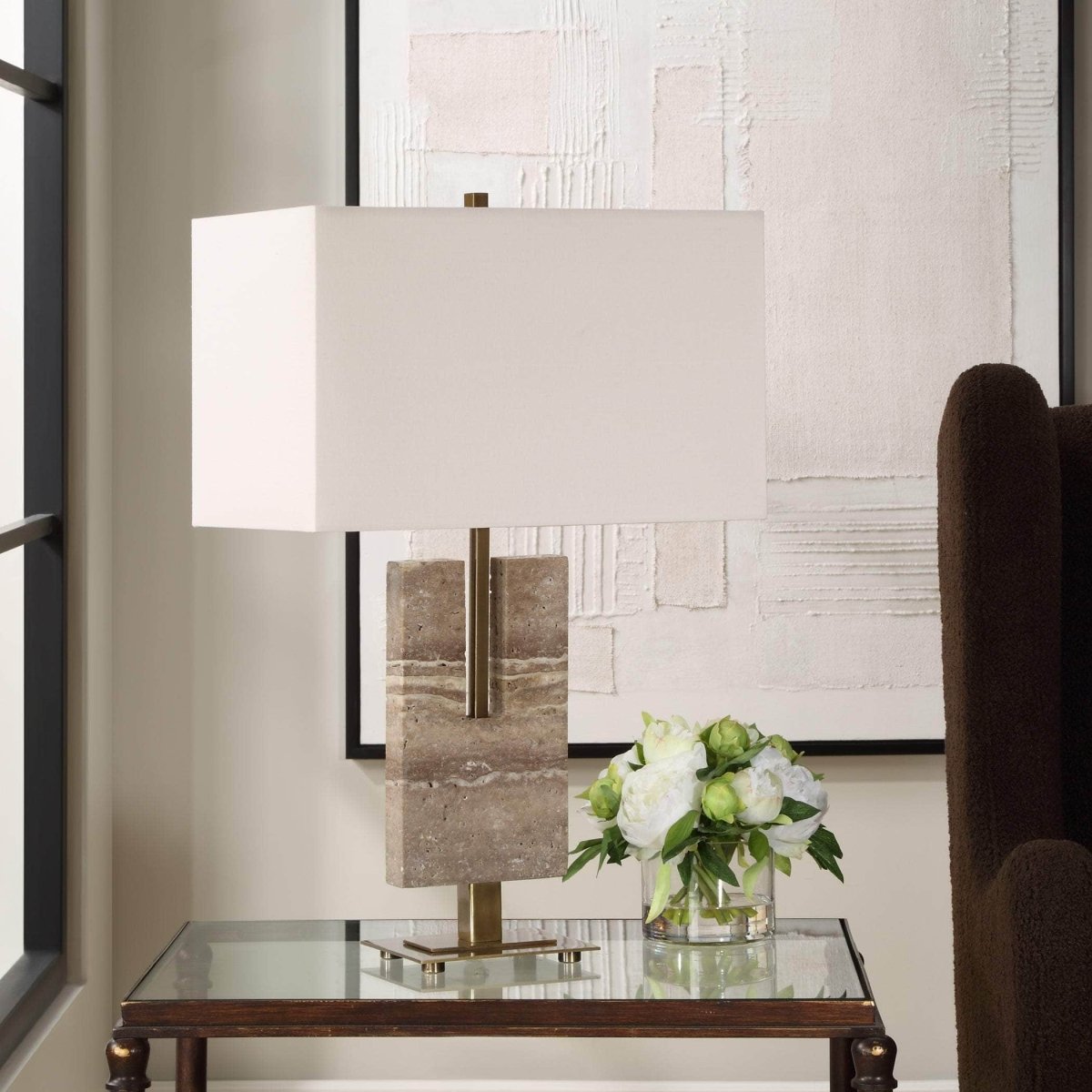 Turning Point Travertine Table Lamp - Uttermost - Table Lamps by Modest Hut