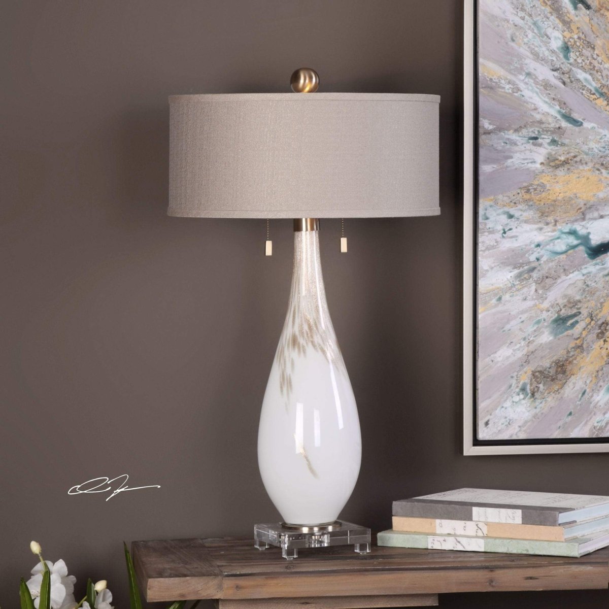 White Glass Table Lamp - Uttermost - Table Lamps by Modest Hut