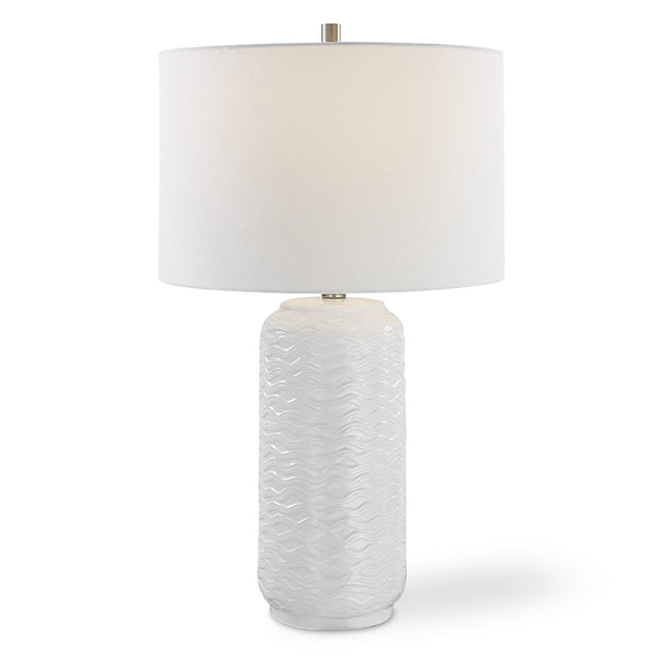 White Wavy Texture Ceramic Table Lamp - Uttermost - Table Lamps by Modest Hut