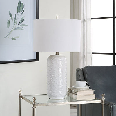 White Wavy Texture Ceramic Table Lamp - Uttermost - Table Lamps by Modest Hut