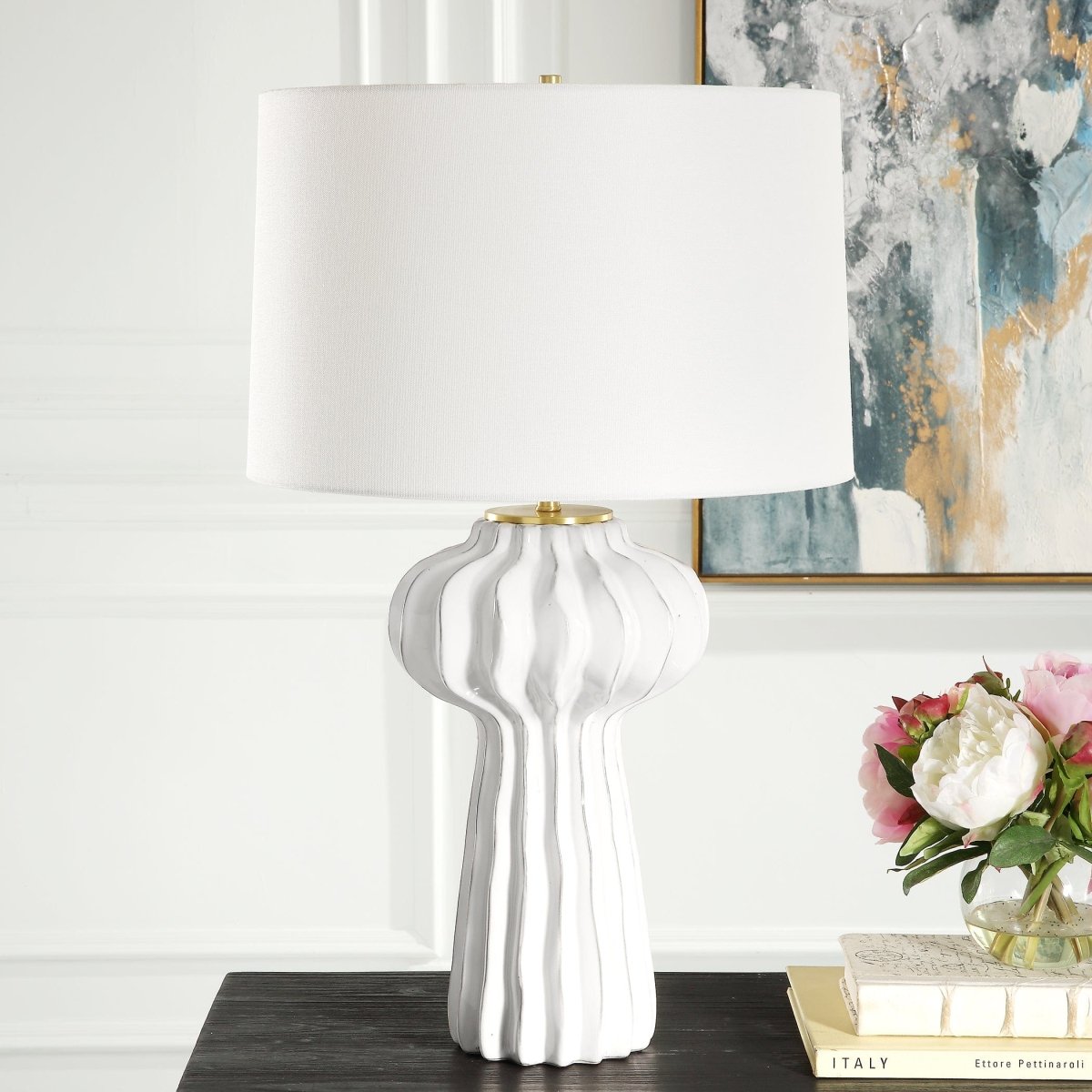 Wrenley Ridged White Table Lamp - Uttermost - Table Lamps by Modest Hut