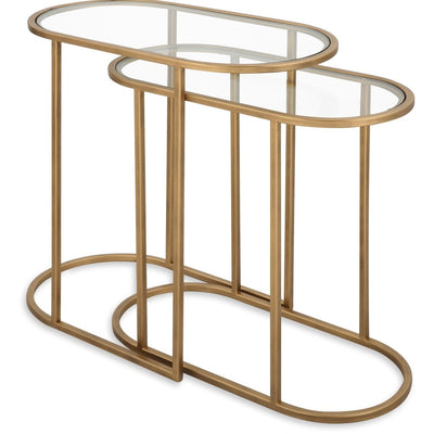 Antique Brushed Brass Oval Nesting Tables with Glass Tops - Uttermost - Tables by Modest Hut