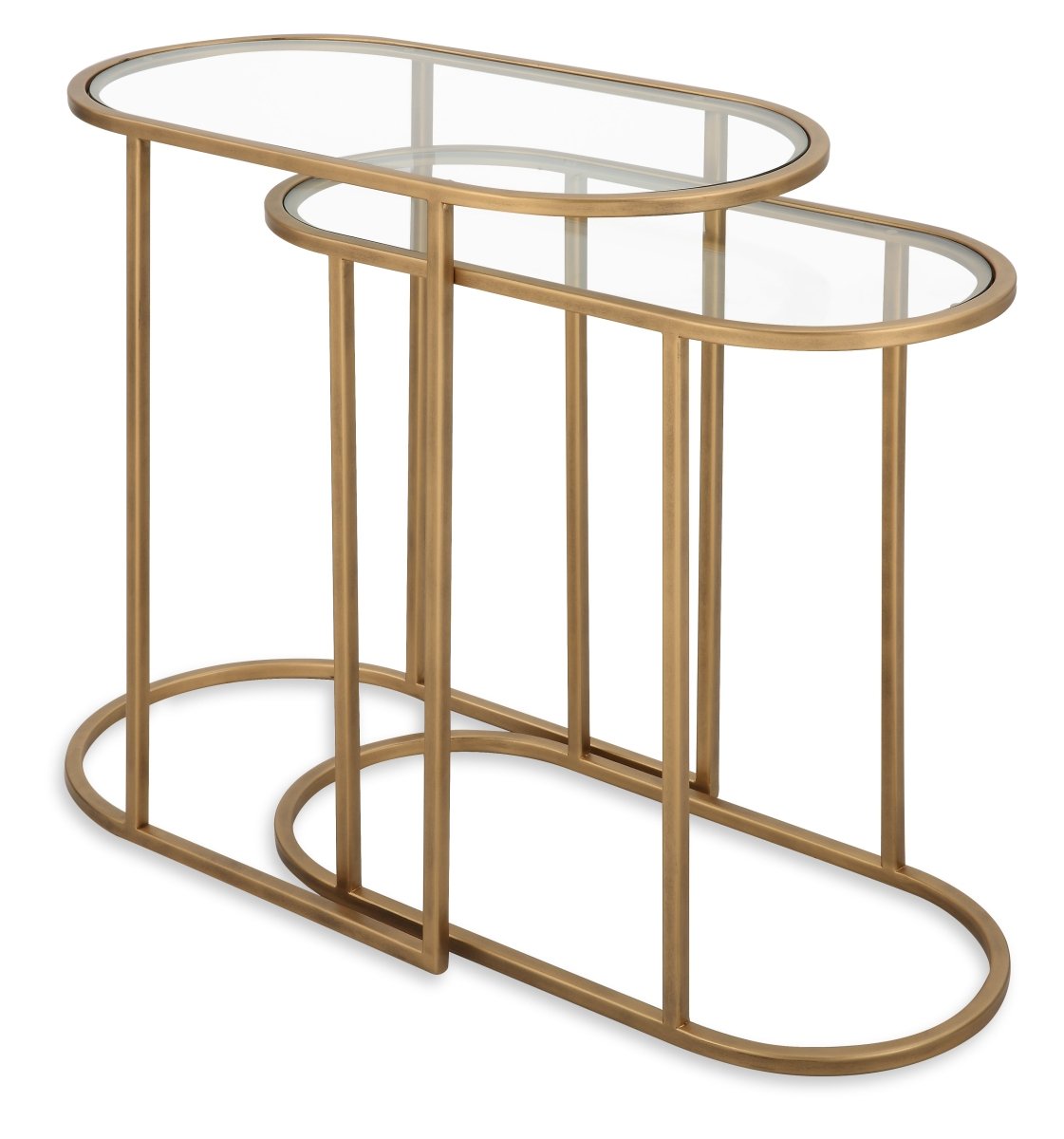 Antique Brushed Brass Oval Nesting Tables with Glass Tops - Uttermost - Tables by Modest Hut