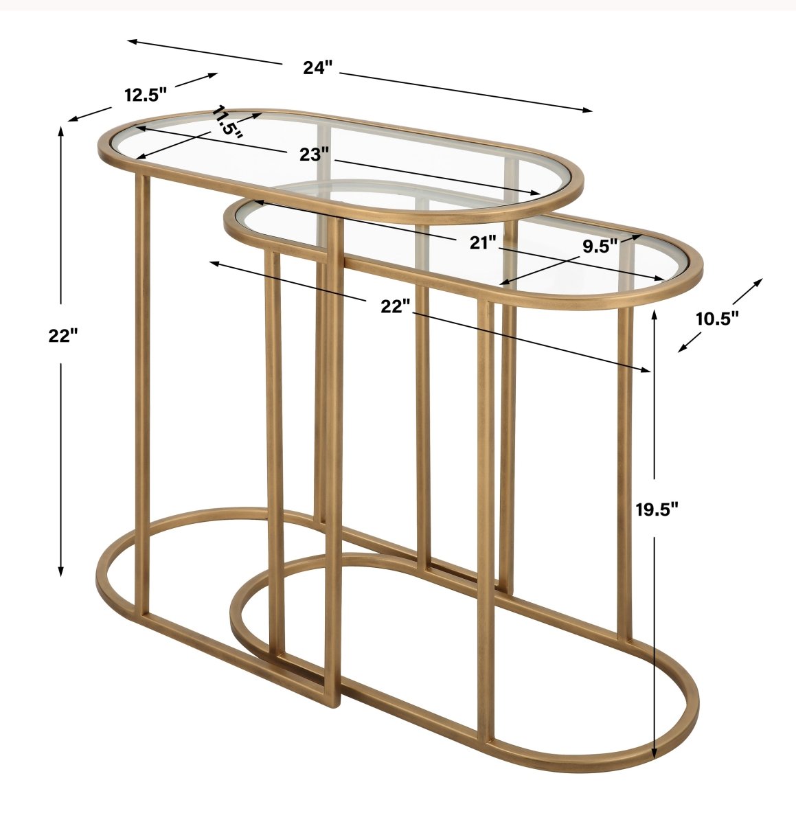 Antique Brushed Brass Oval Nesting Tables with Glass Tops - Uttermost - Tables by Modest Hut