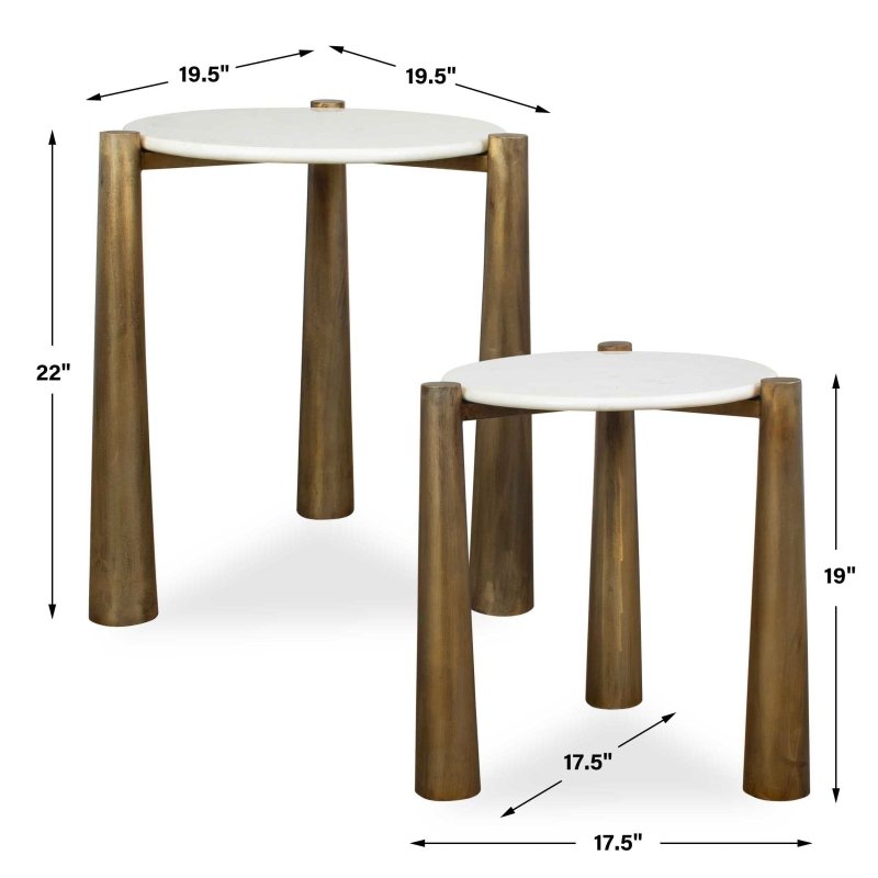 Claridge White Marble Nesting Tables Set 2 by Uttermost dimensions diagram