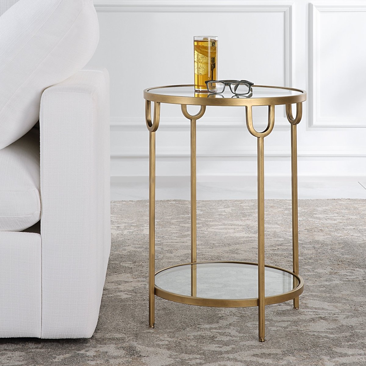 Gold Two - Tier Side Table with Mirror - Uttermost - Tables by Modest Hut