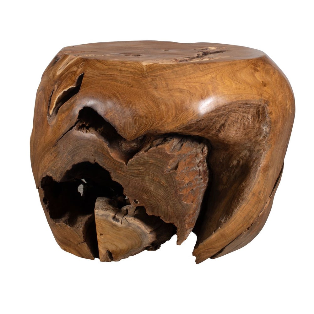 Sculptural Sola outdoor teak side table with organic roots and smooth top
