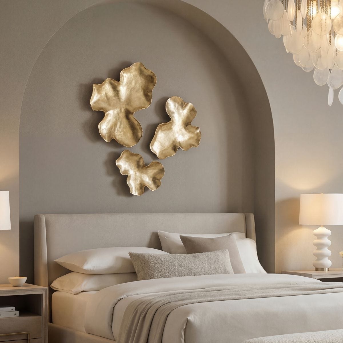 Lumina Antique Gold Resin Wall Decor S/3 styled in a room setting