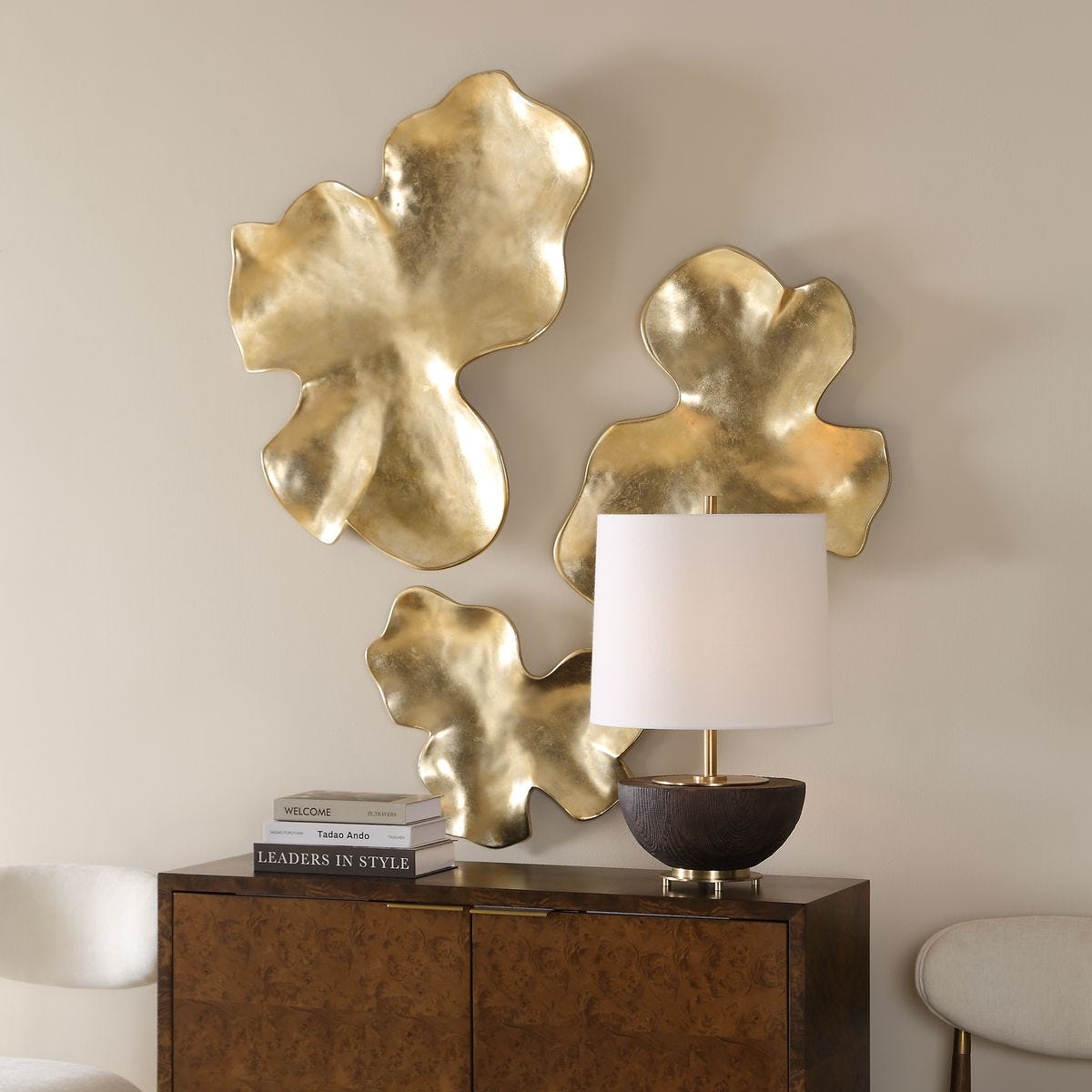 Side view of the Lumina Antique Gold Resin Wall Decor S/3 by Uttermost