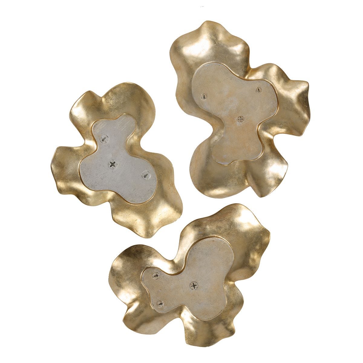 Back view of the Lumina Antique Gold Resin Wall Decor S/3 showing construction or hanging hardware