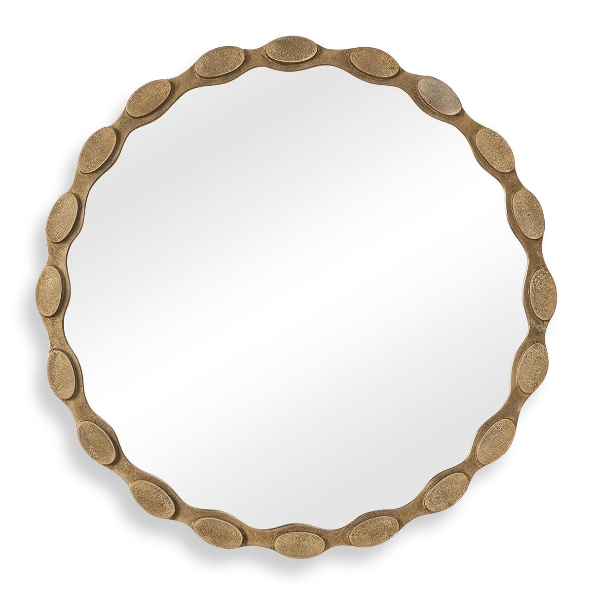 Alternate angle of the Marietta Aged Brass Round Wall Mirror by Uttermost