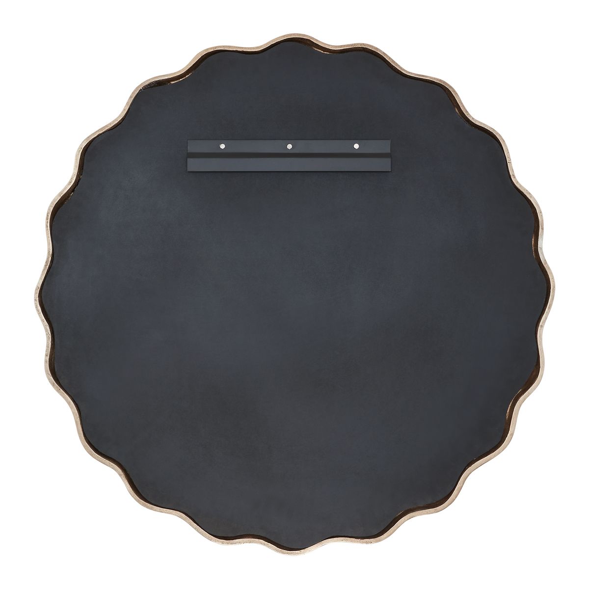 Back view of the Marietta Aged Brass Round Wall Mirror showing construction or hanging hardware