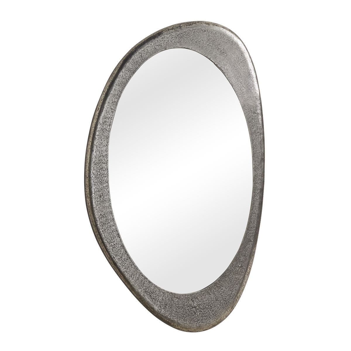 Side view of the Schiller Antique Nickel Oval Wall Mirror by Uttermost