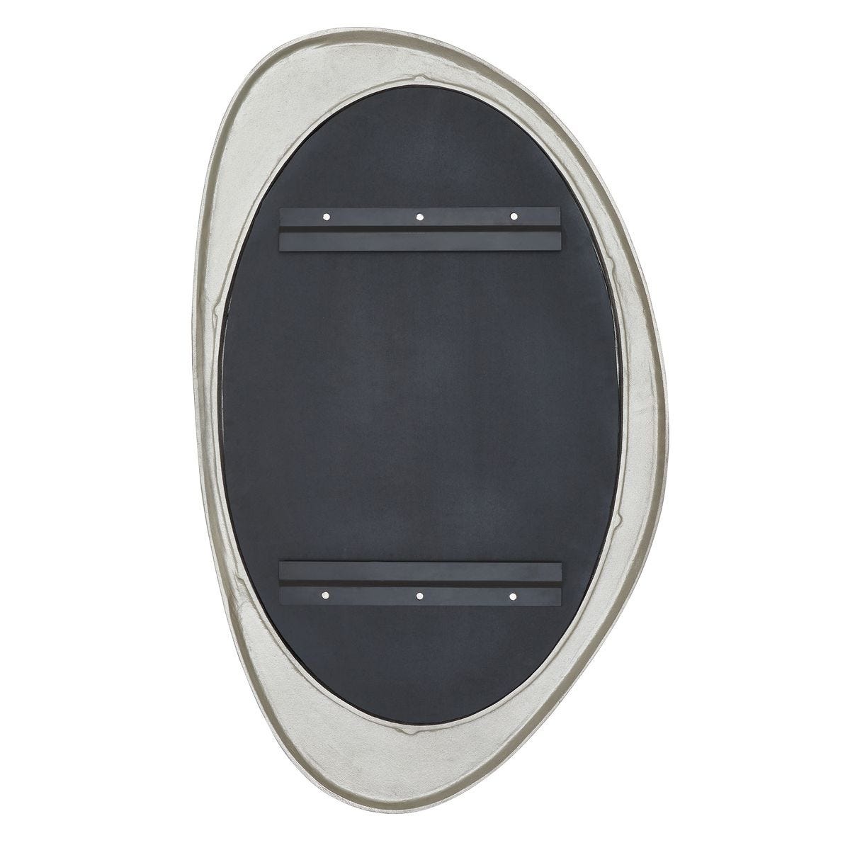 Back view of the Schiller Antique Nickel Oval Wall Mirror showing construction or hanging hardware
