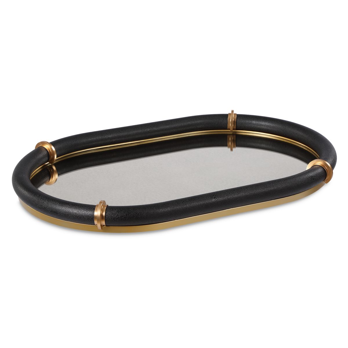 Alternate angle of the Cyprus Black Faux Shagreen Oval Tray by Uttermost