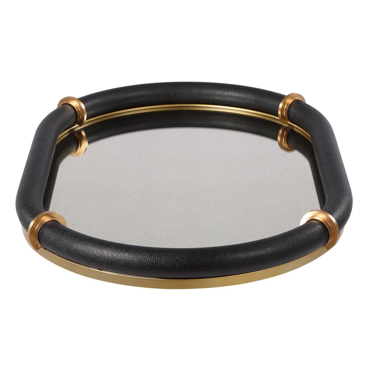 Detail view of the Cyprus Black Faux Shagreen Oval Tray