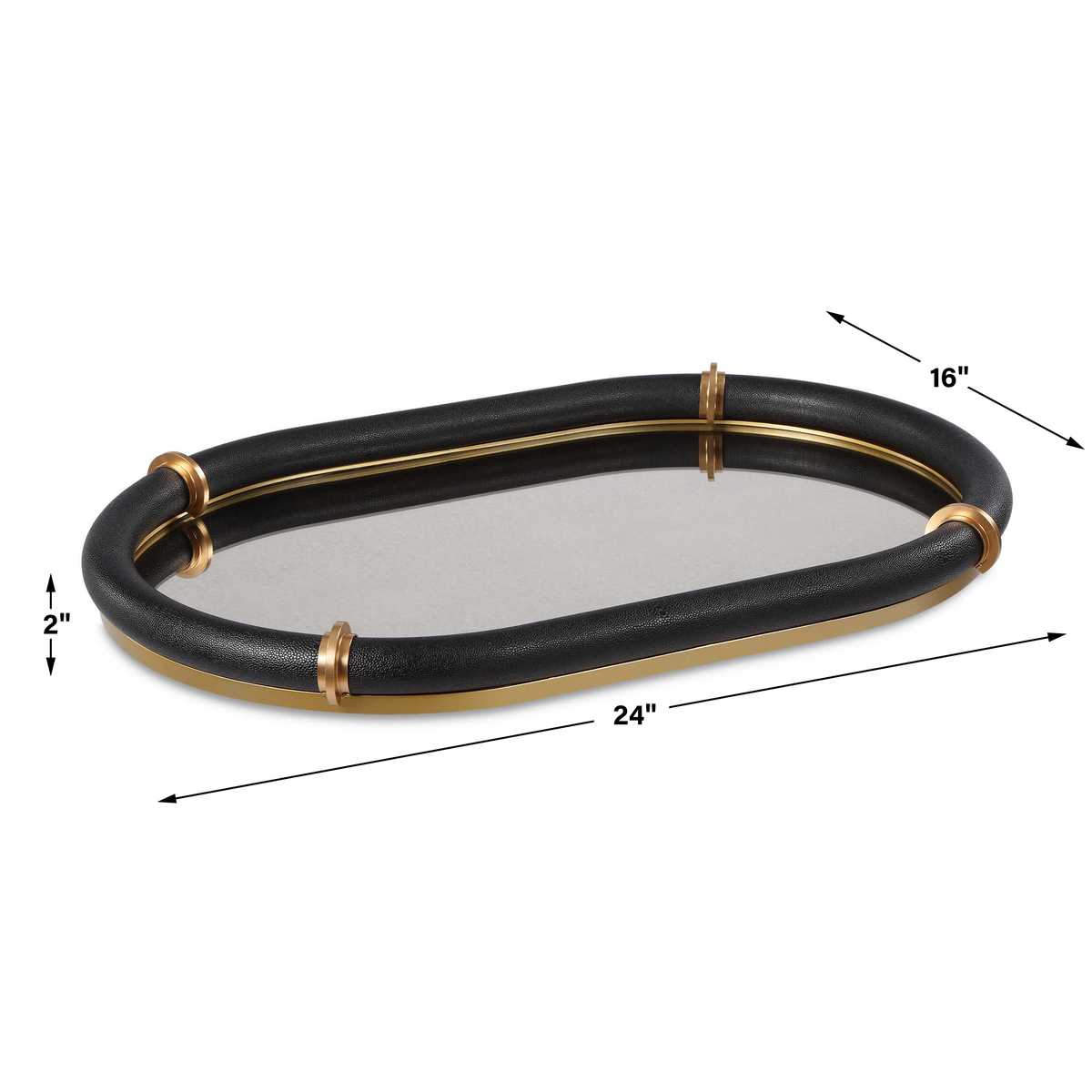 Dimension guide for the Cyprus Black Faux Shagreen Oval Tray decorative tray