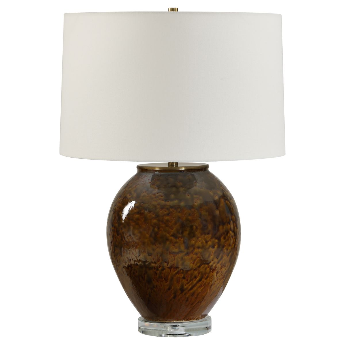 Side view of the Rye Rust Brown and Green Ceramic Table Lamp by Uttermost