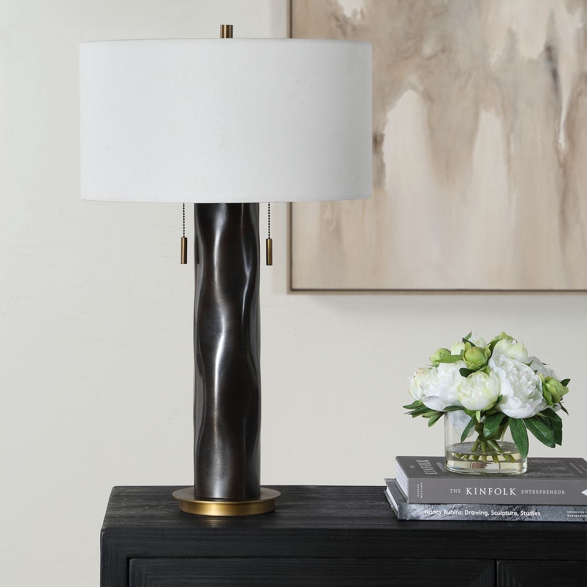 Alternate angle of the Carmine Dark Bronze Aluminum Table Lamp by Uttermost