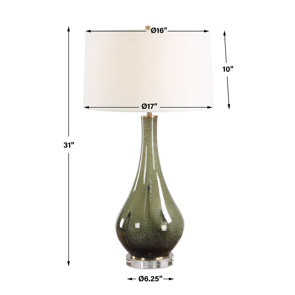 Dimension guide for the Marist Green Art Glass Table Lamp table lamp