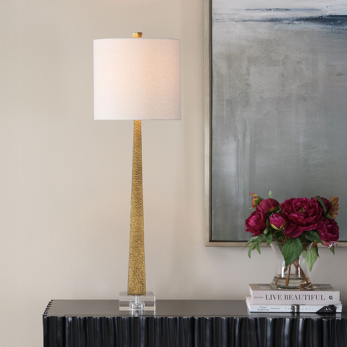 Close-up of the Midas Gold Iron Buffet Lamp material and finish
