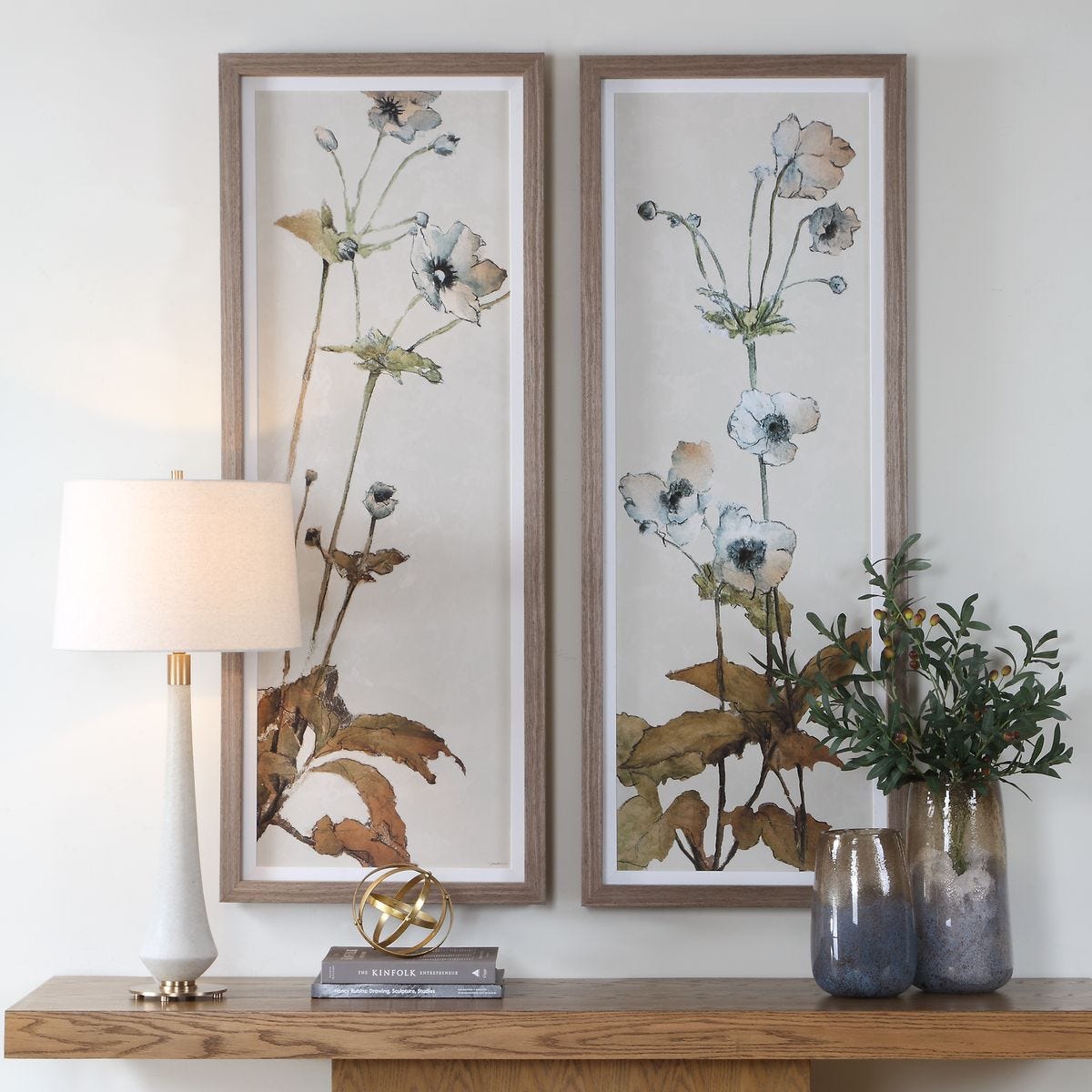 Garden Study Blue Floral Framed Prints S/2 styled in a room setting