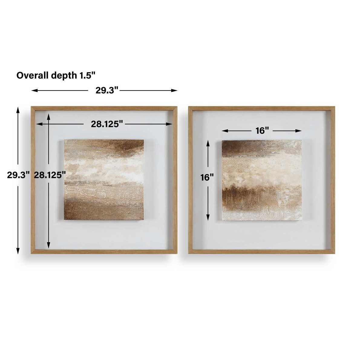 Dimension guide for the Between Lines Neutral Hand Painted Canvas Set framed canvas