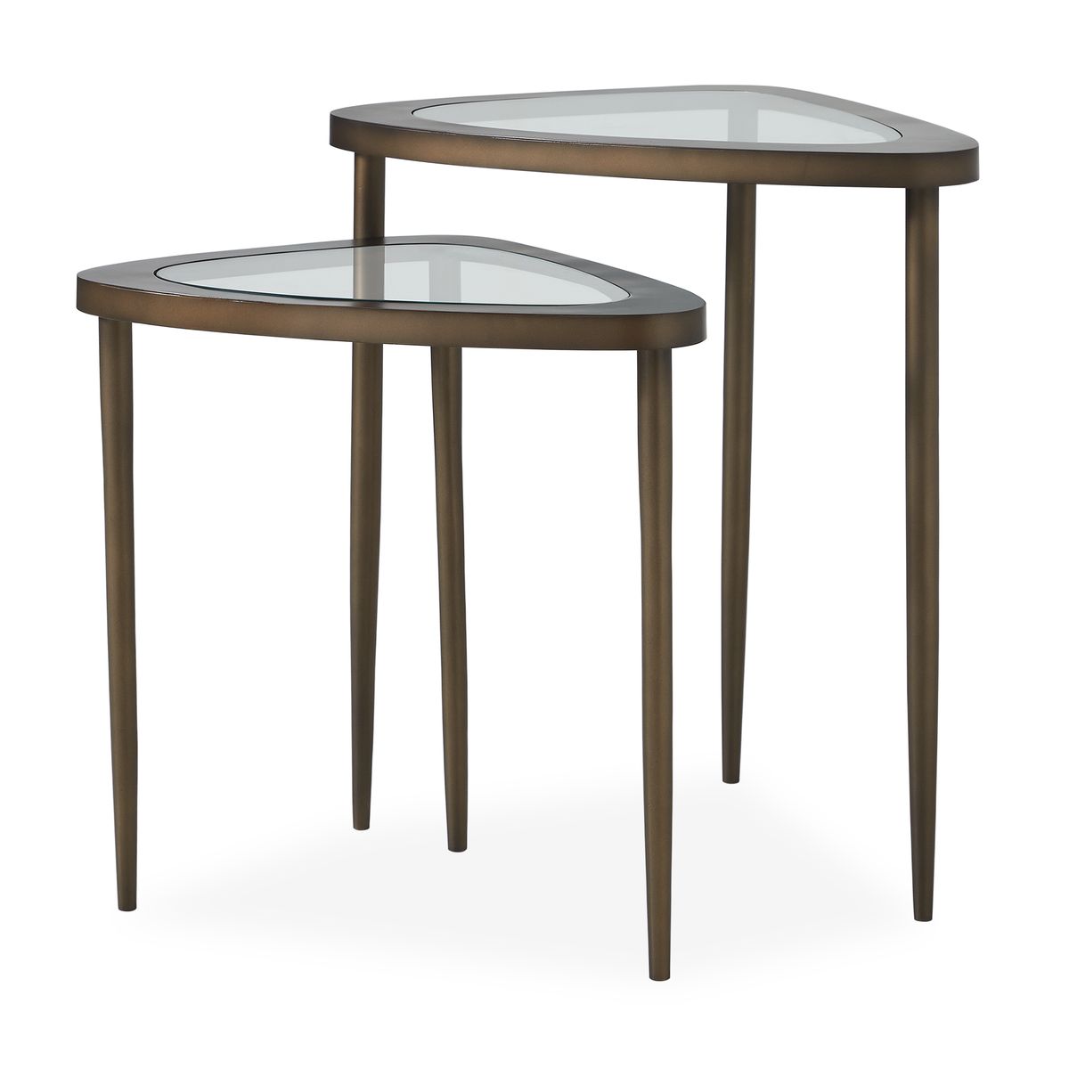 Detail view of the Millar Brass Glass Nesting Accent Tables S/2